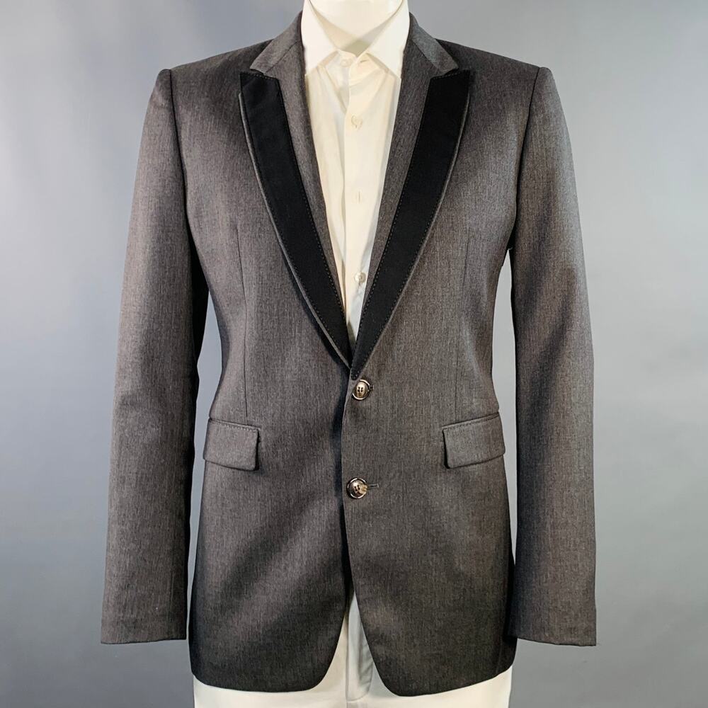 VIKTOR & ROLF Size 42 Regular Black Charcoal Wool Peak Lapel Sport Coat
